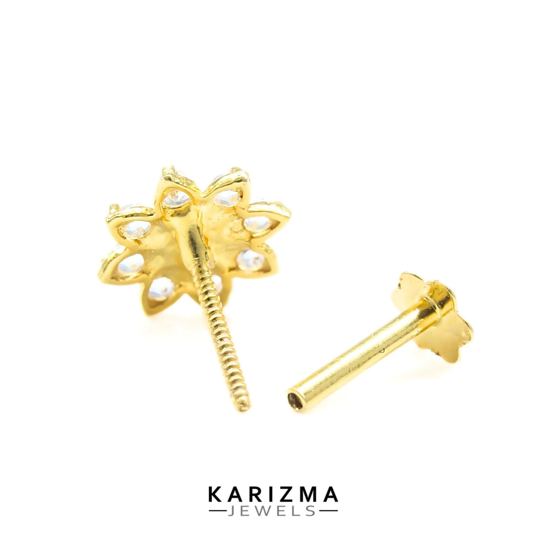18K Real Gold star design Nose stud cum Earring White CZ Gold Screw Back