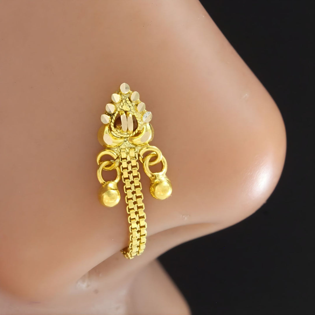 14k Real Gold dangle Chain Style Nose Ring