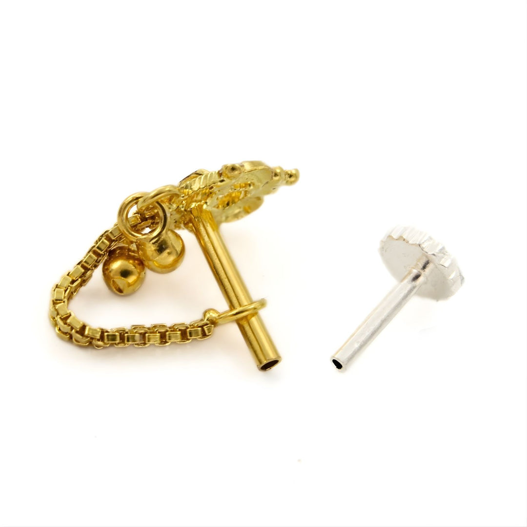 14k Real Gold dangle Chain Style Nose Ring