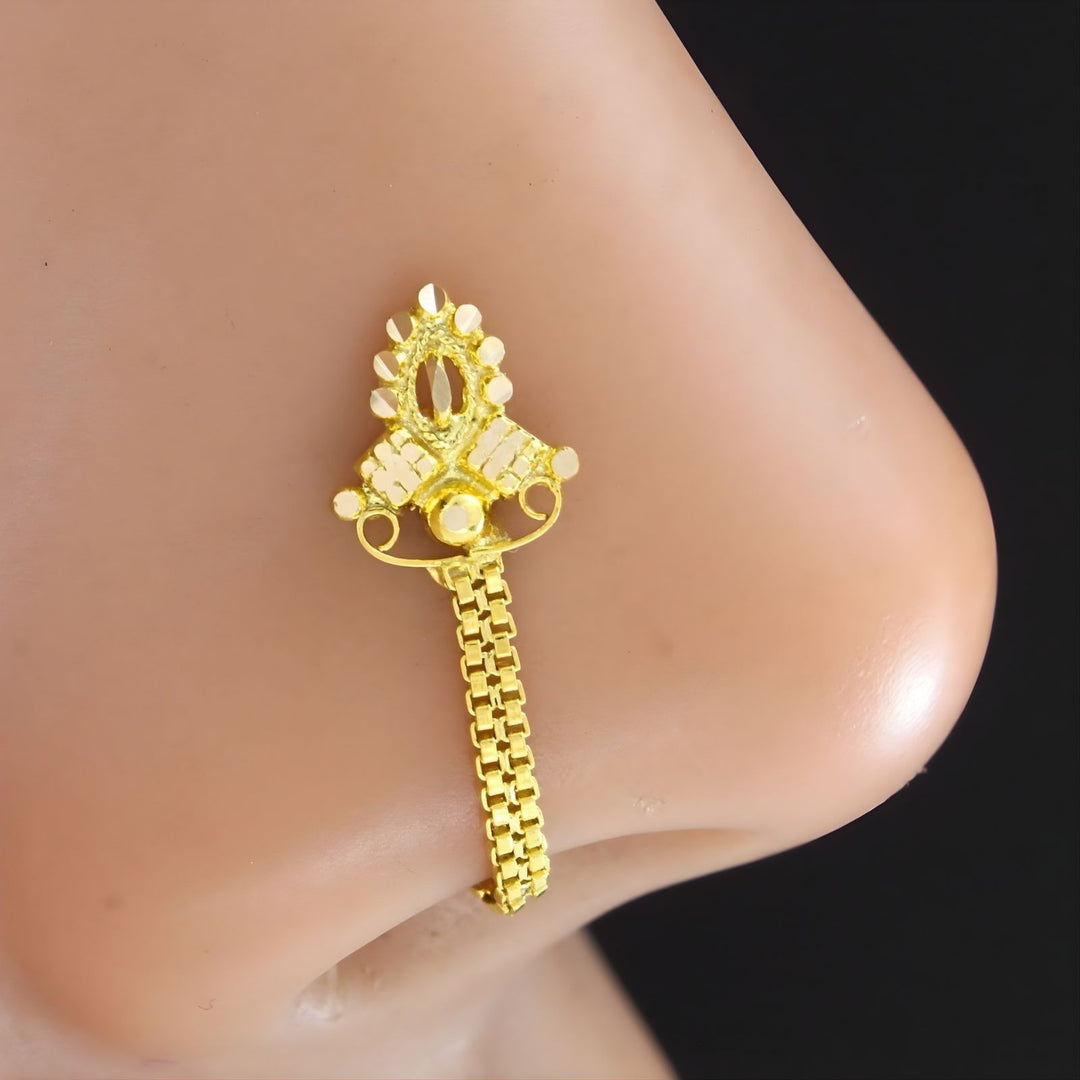 14k Real Gold dangle Chain Nose Piercing