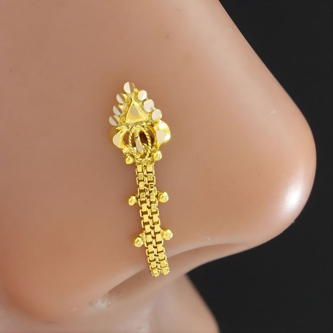14k Real Gold Chain Style Push Pin Nose Stud