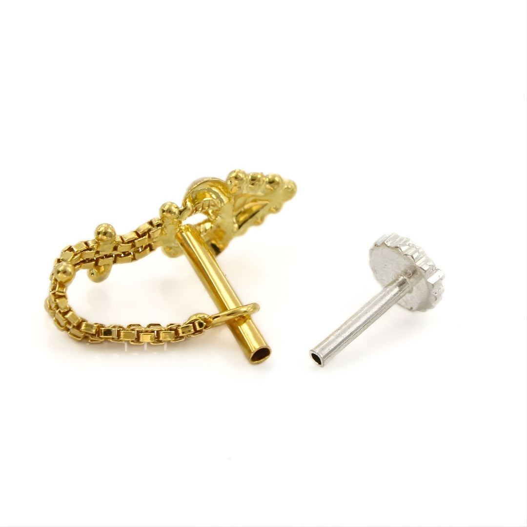 14k Real Gold Chain Style Push Pin Nose Stud