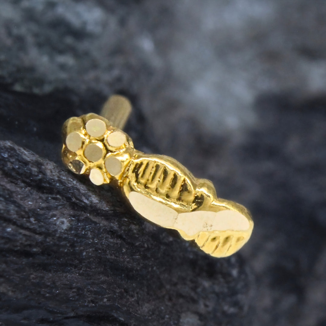 18K Real Gold Vertical Floral Cluster Top Push Pin Nose Stud
