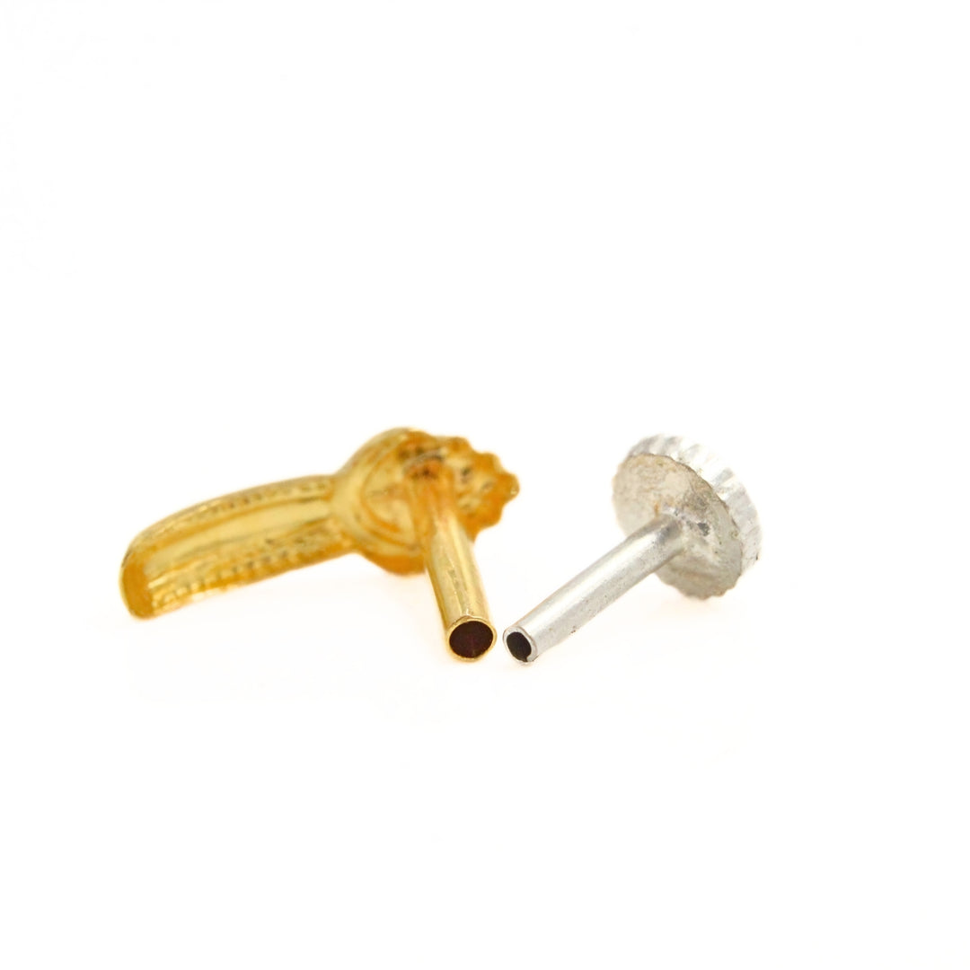 Elegant Vertical 18K Real Gold Nose Stud Push Pin