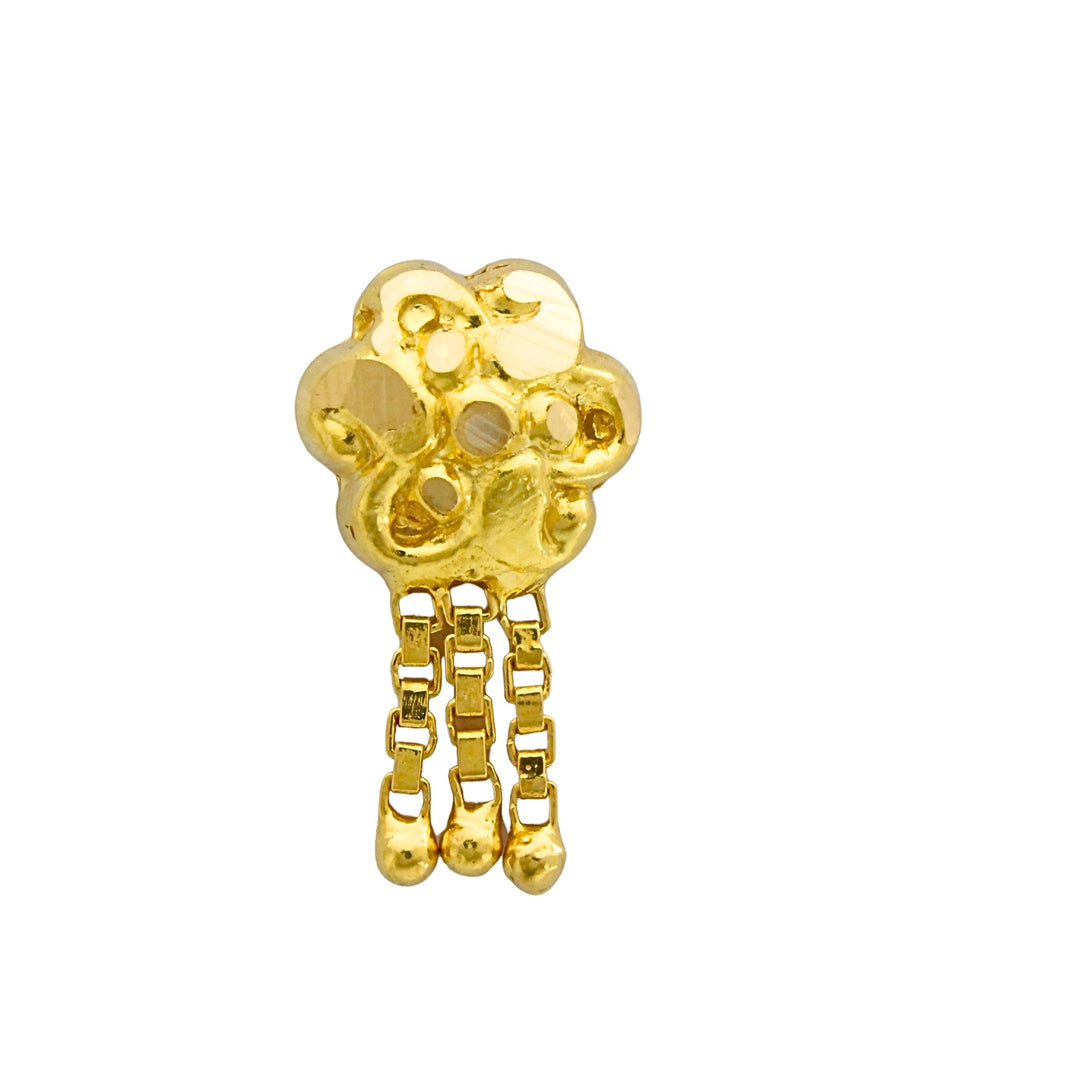 18K Real Gold Floral Cluster Nose Stud with Triple Dangling Box Chains