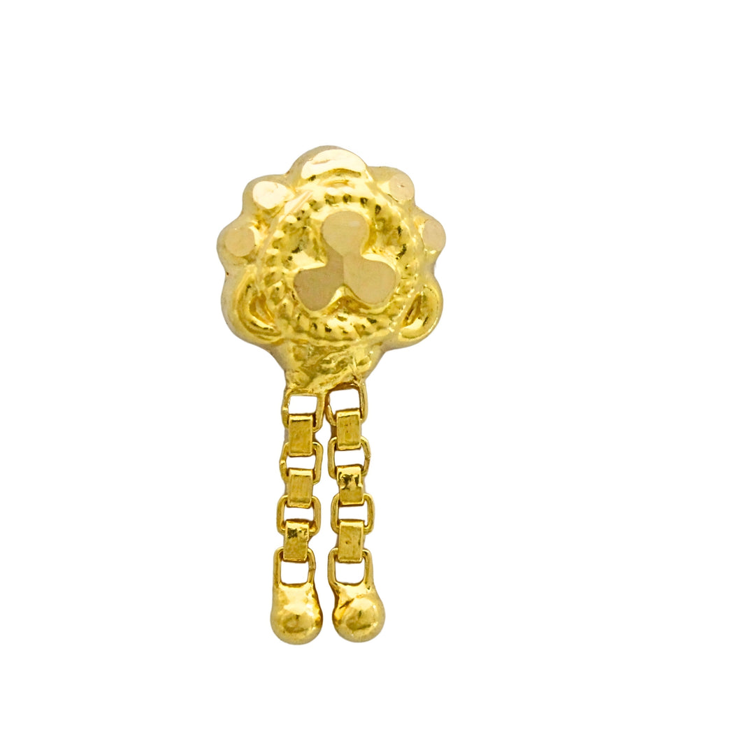 18K Real Gold Dangling Chain Drop Push Pin Nose Stud