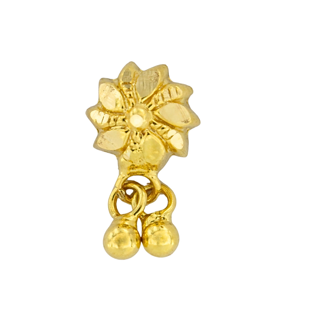 Traditional Indian Floral Dangle 18K Real Gold Push Pin Nose Stud