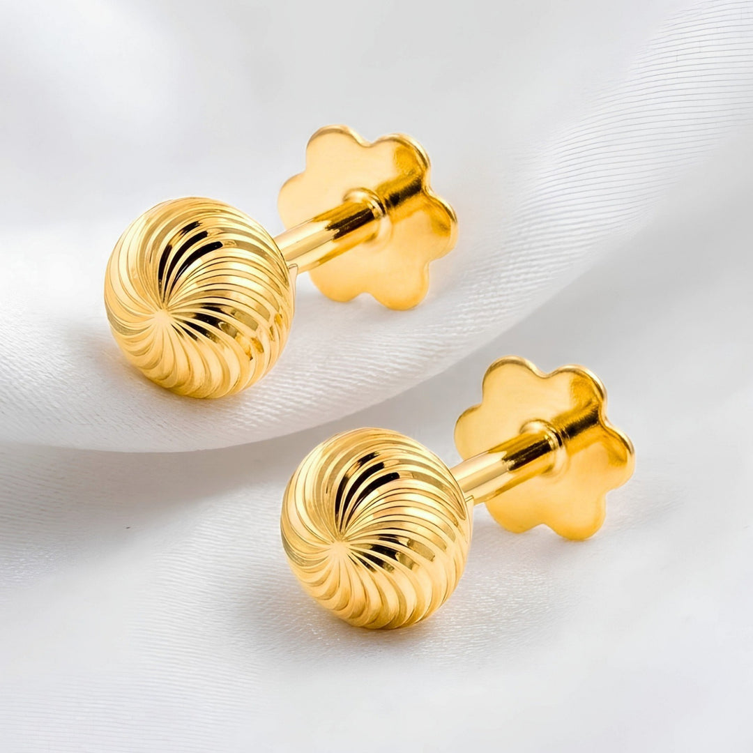 18K Real Gold women swirl dome Nose stud cum Earring Gold Screw Back