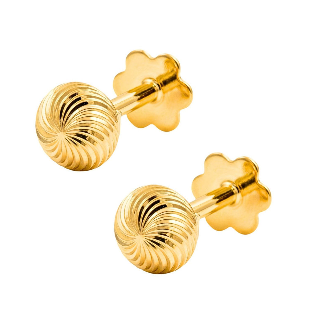 18K Real Gold women swirl dome Nose stud cum Earring Gold Screw Back