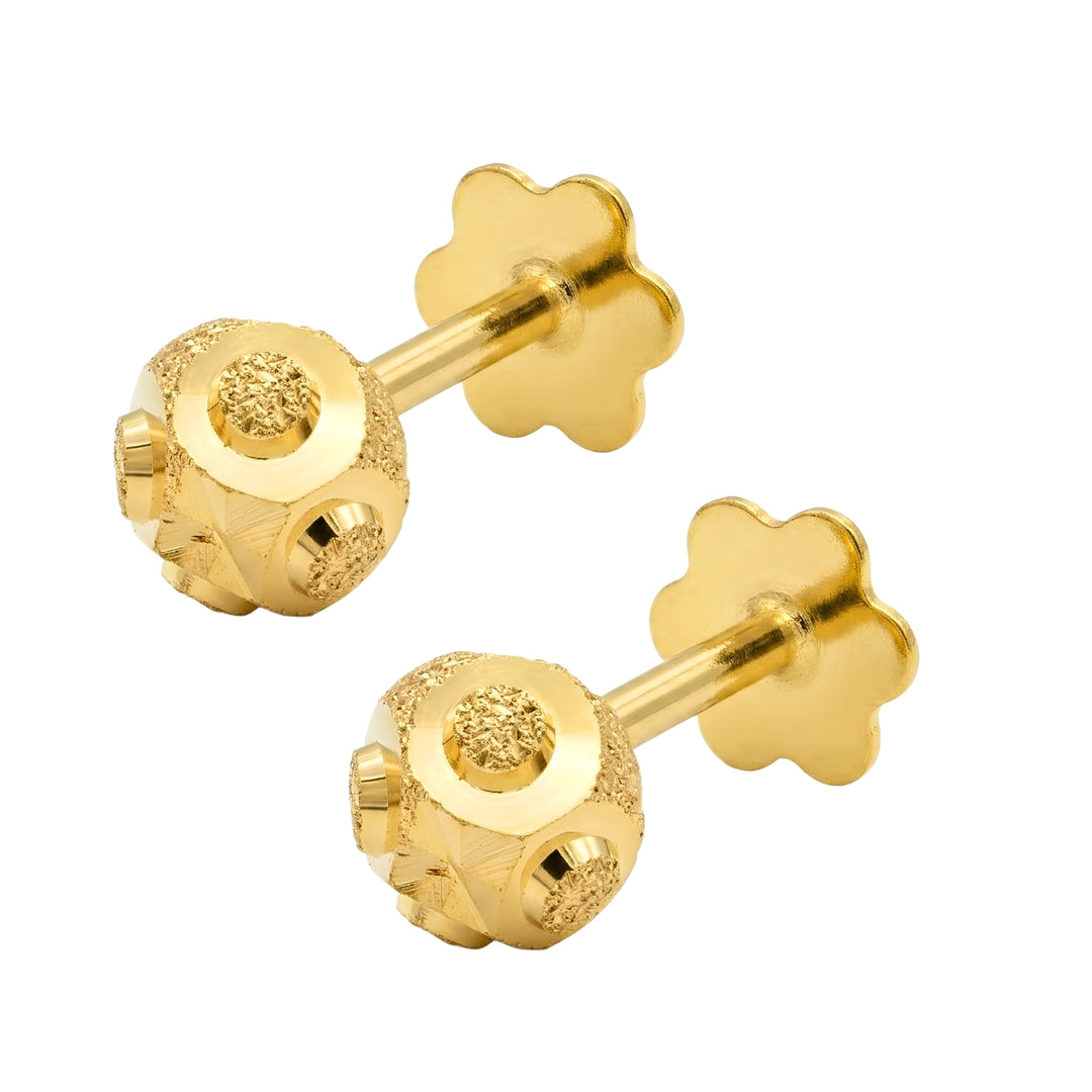 18K Real Gold Minimalist Textured Ball Nose Pin Cum Earring Gold Screw Back