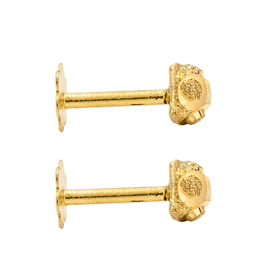 18K Real Gold Minimalist Textured Ball Nose Pin Cum Earring Gold Screw Back