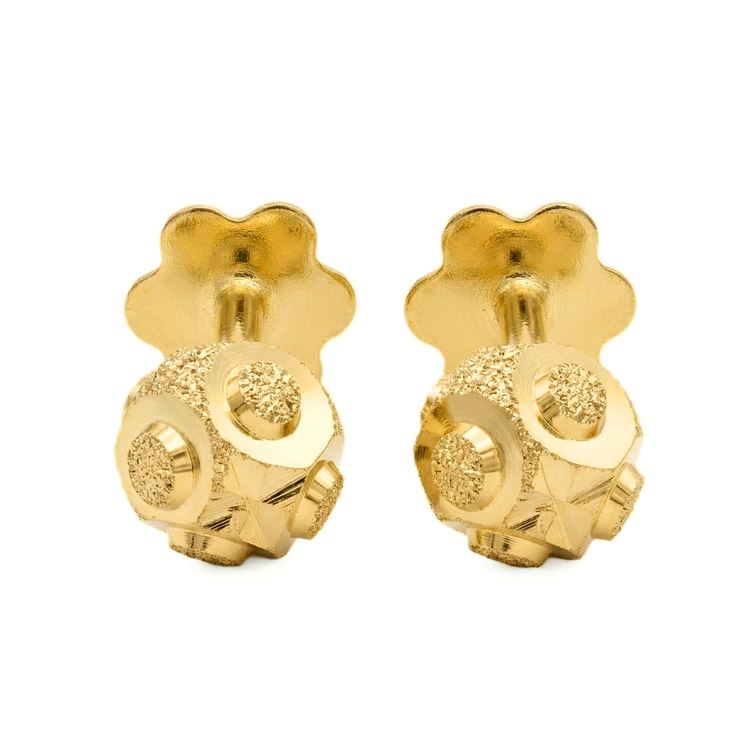 18K Real Gold Minimalist Textured Ball Nose Pin Cum Earring Gold Screw Back