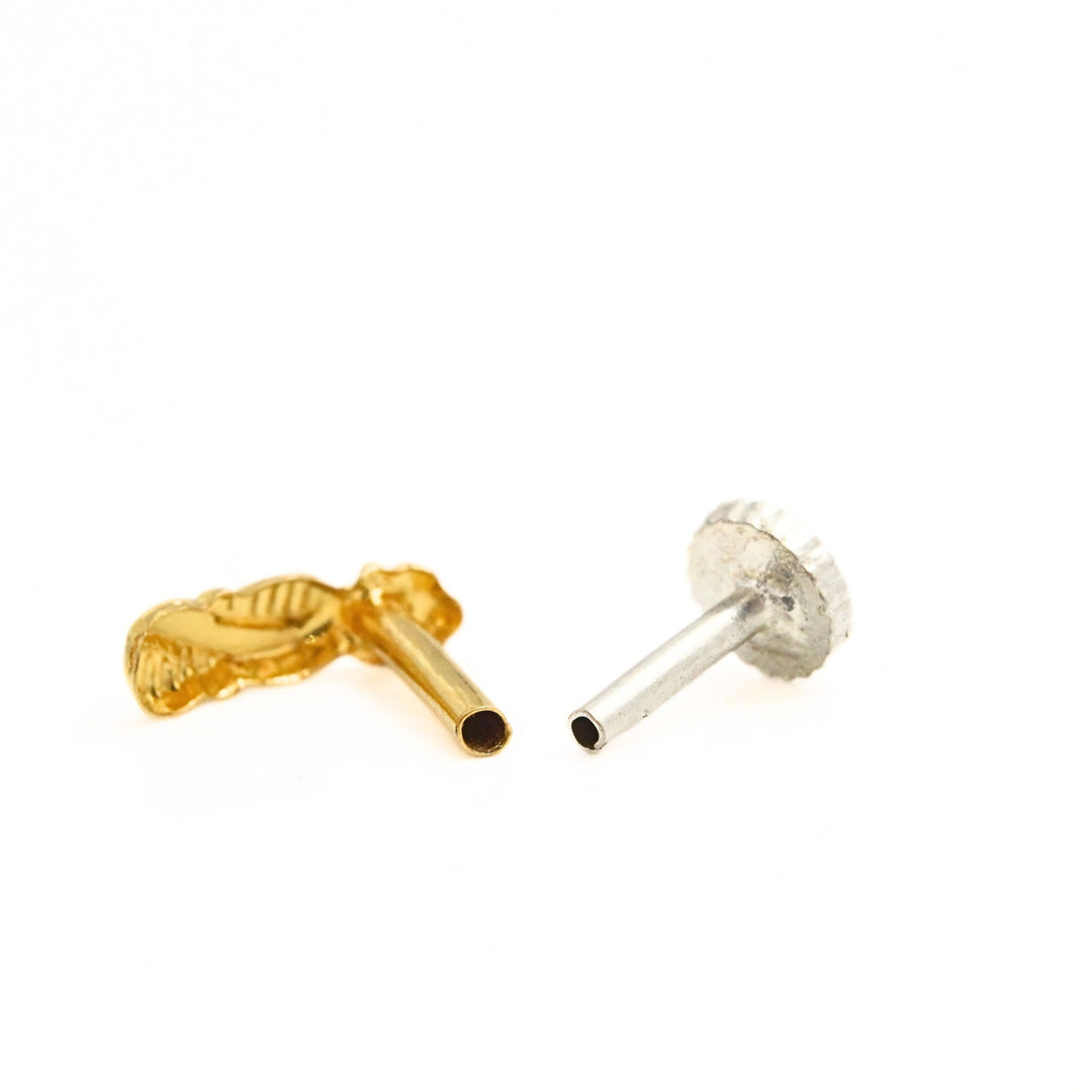 18K Real Gold Vertical Floral Cluster Top Push Pin Nose Stud