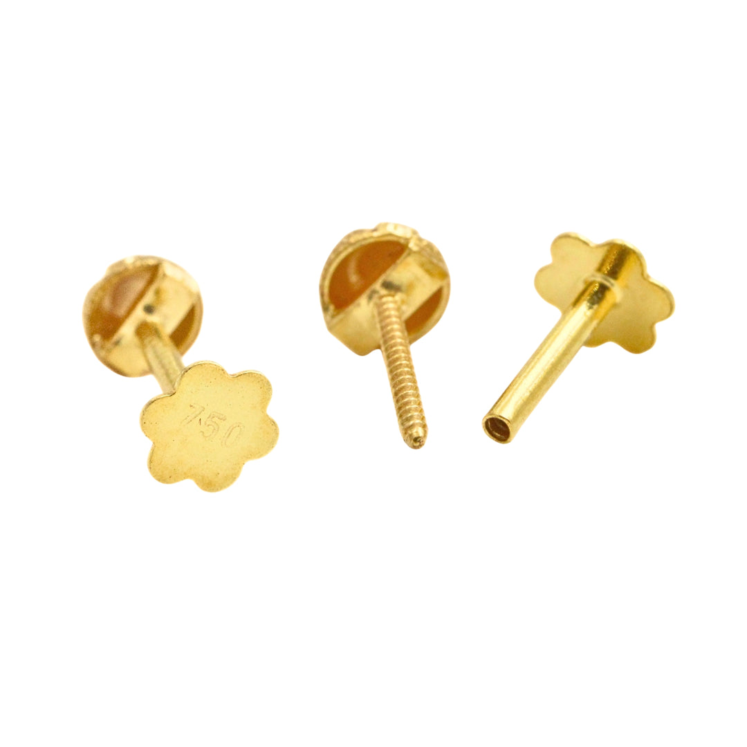 18K Real Gold Minimalist Textured Ball Nose Pin Cum Earring Gold Screw Back