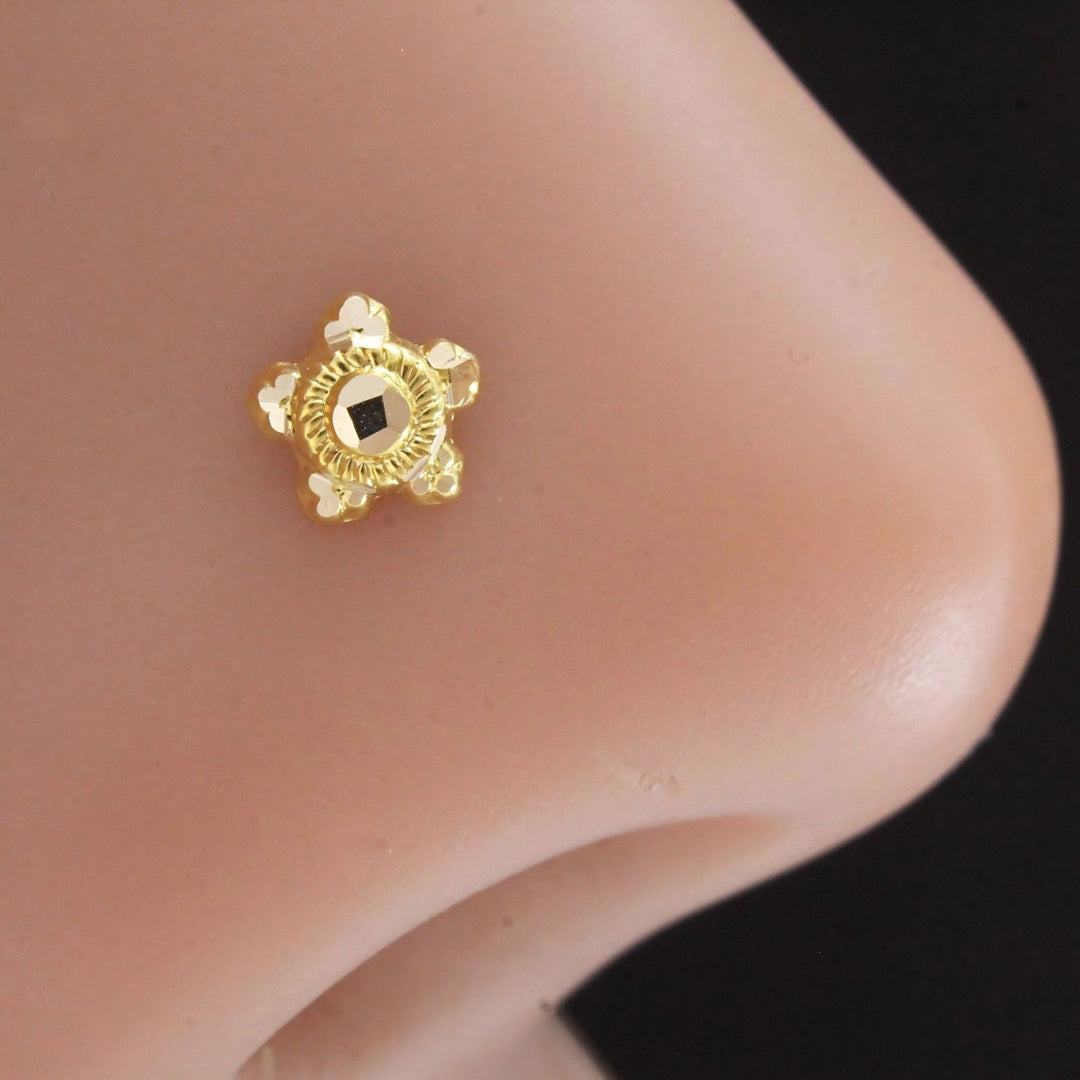 18K Real Gold Tortoise Push Pin Nose Stud