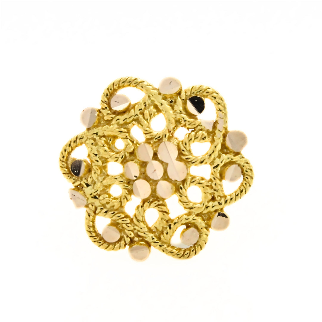 18K Real Gold Floral Filigree Push Pin Nose Stud