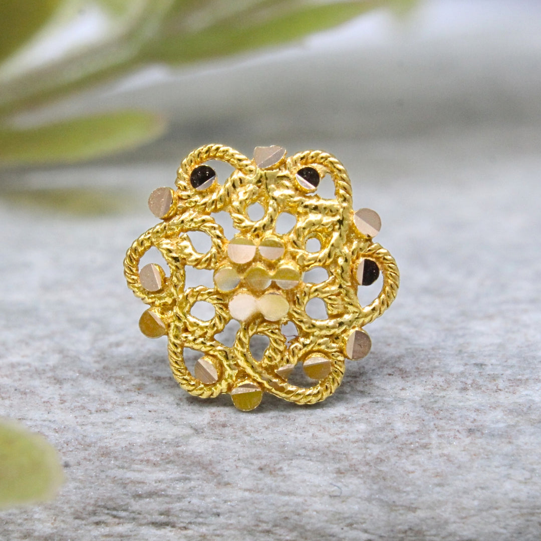 18K Real Gold Floral Filigree Push Pin Nose Stud