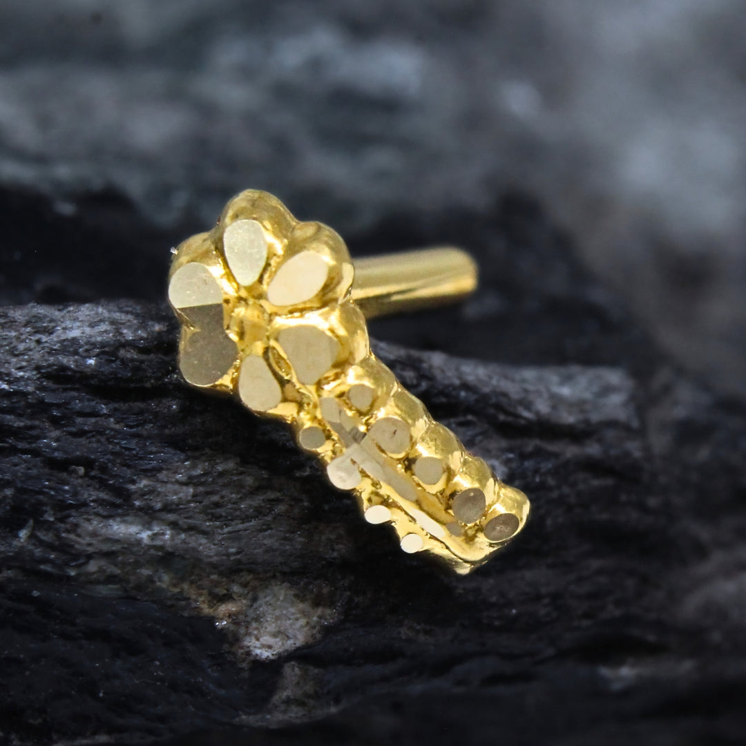 Indian-style Vertical Flower 18K Real Gold Push Pin Nose Stud