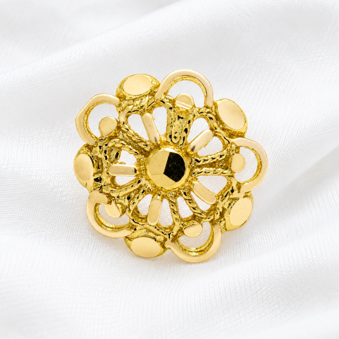 18K Real Gold Openwork Floral Filigree Push Pin Nose Stud