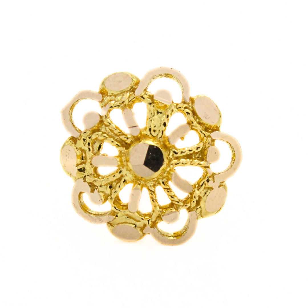 18K Real Gold Openwork Floral Filigree Push Pin Nose Stud