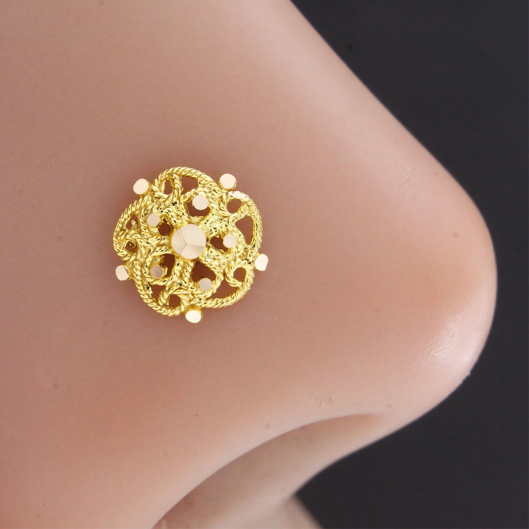 18K Real Gold Filigree Plaster Push Pin Nose Stud