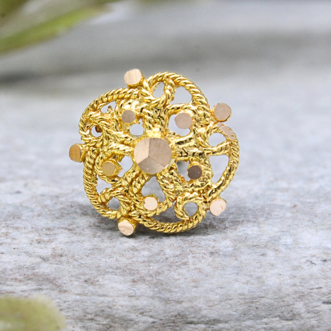 18K Real Gold Filigree Plaster Push Pin Nose Stud