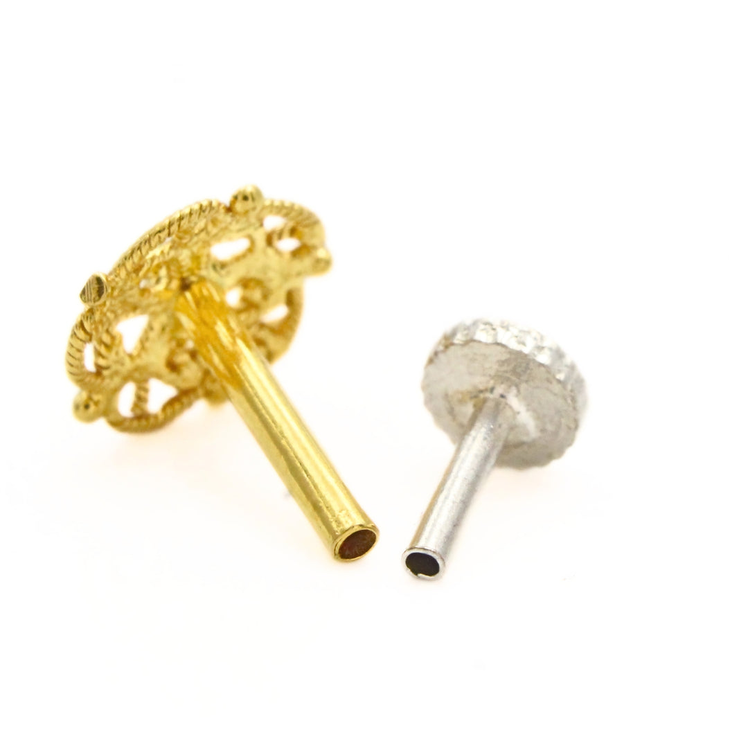 18K Real Gold Filigree Plaster Push Pin Nose Stud