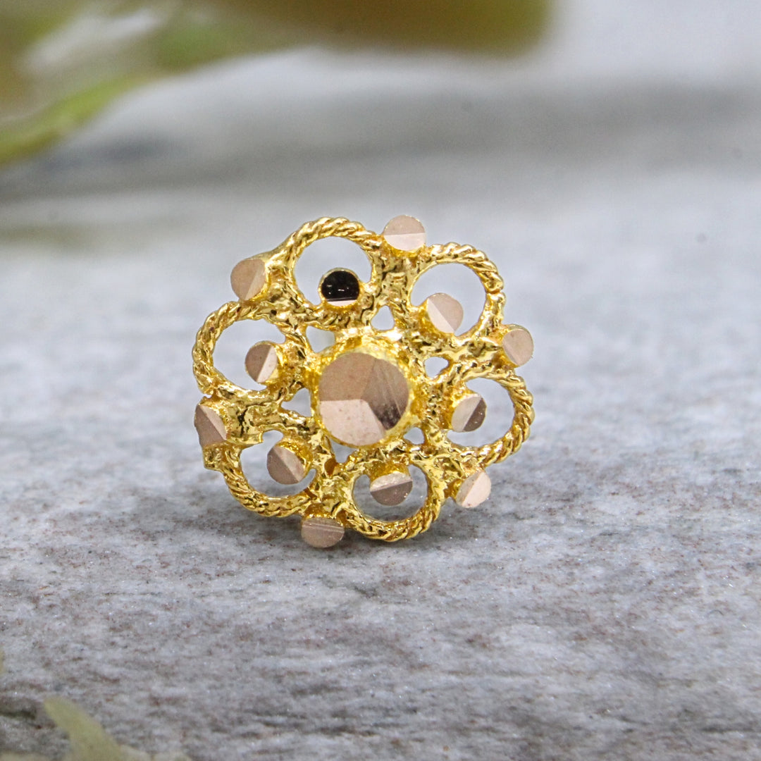 18K Real Gold Floral Threadless Push Pin Nose Stud