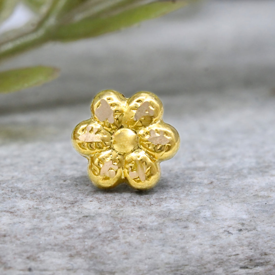 Daily Wear Small Floral 18K Real Gold Push Pin Nose Stud