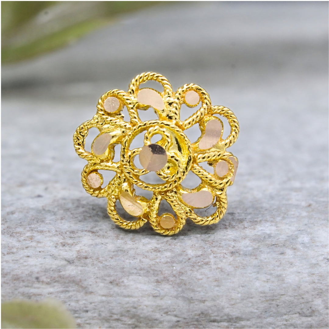 18K Real Gold Sunflower Pattern Push Pin Nose Stud
