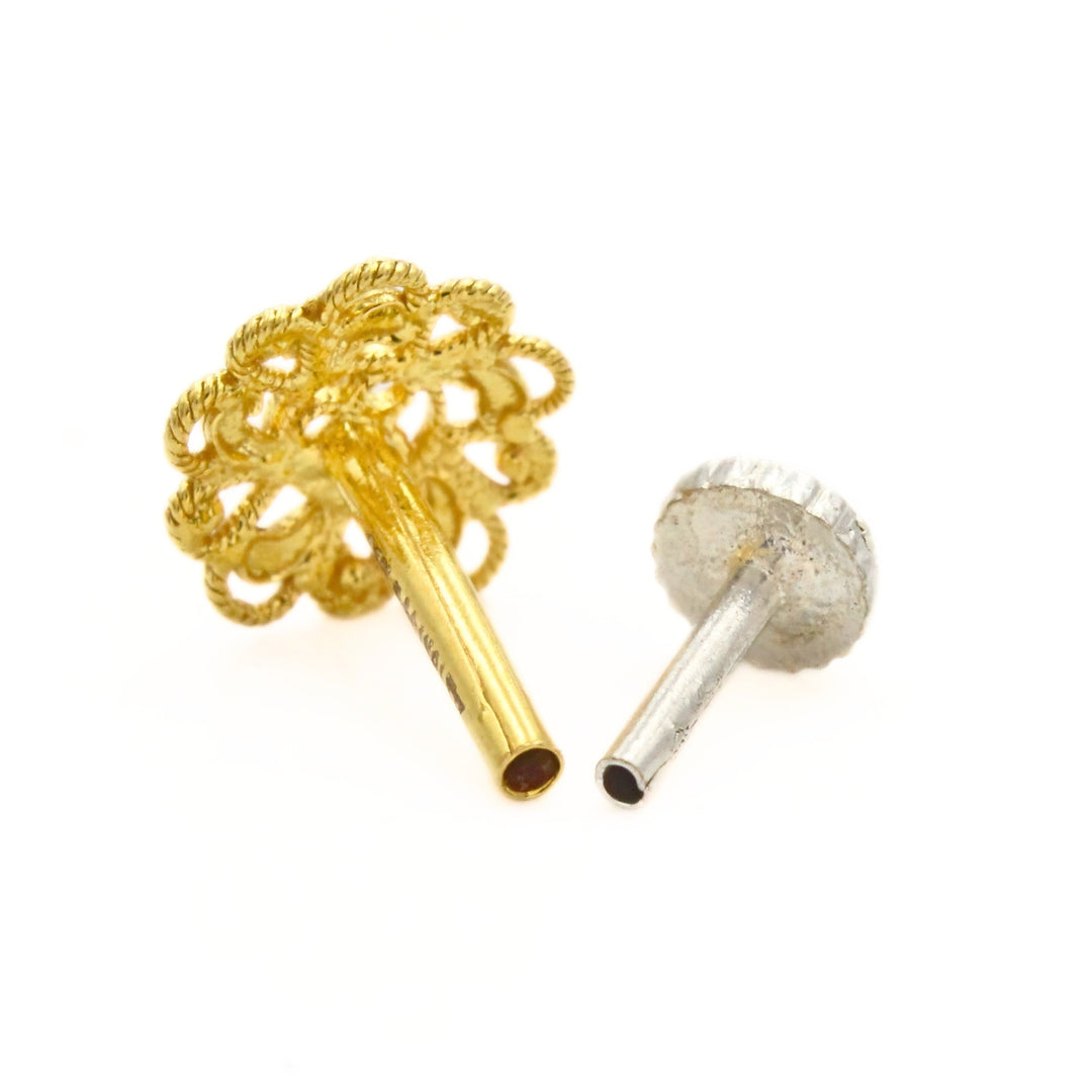 18K Real Gold Sunflower Pattern Push Pin Nose Stud
