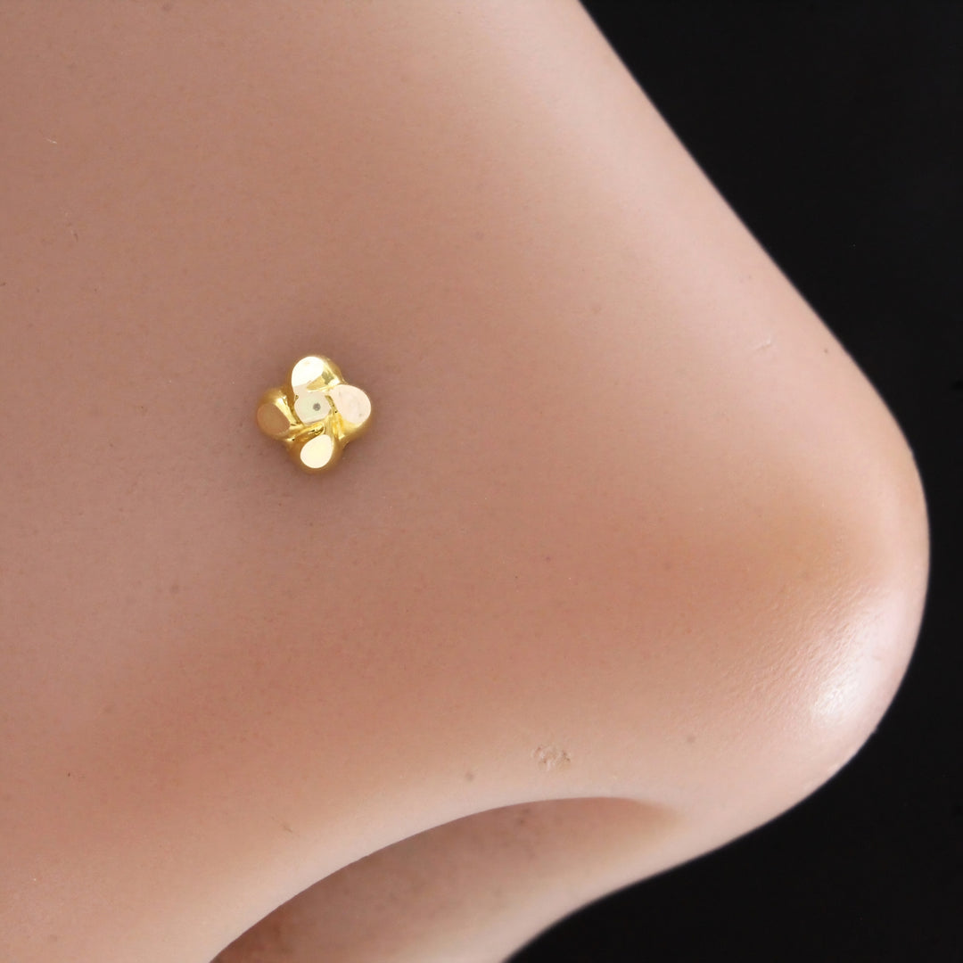 Minimalist 18K Real Gold Push Pin Nose Stud