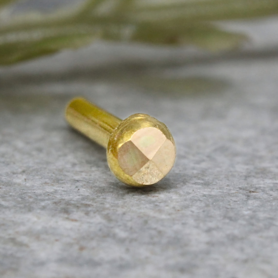 18K Real Gold Faceted Diamond-Cut Ball Push Pin Nose Stud