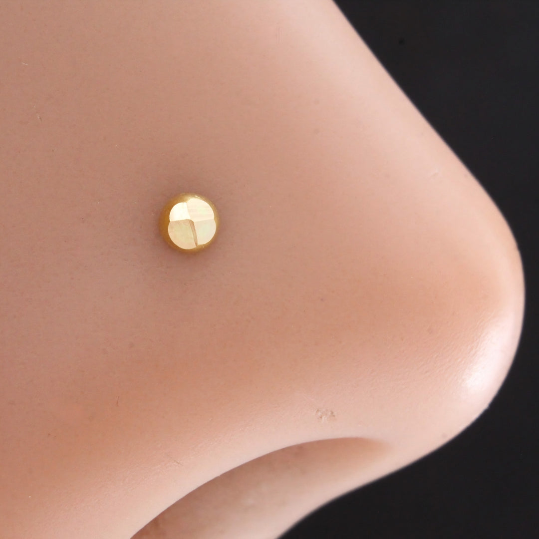 18K Real Gold Faceted Diamond-Cut Ball Push Pin Nose Stud