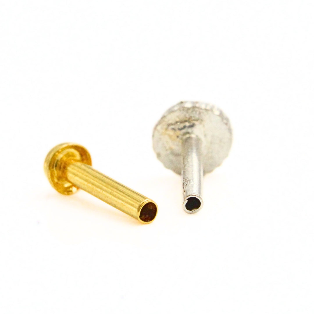 18K Real Gold Faceted Diamond-Cut Ball Push Pin Nose Stud