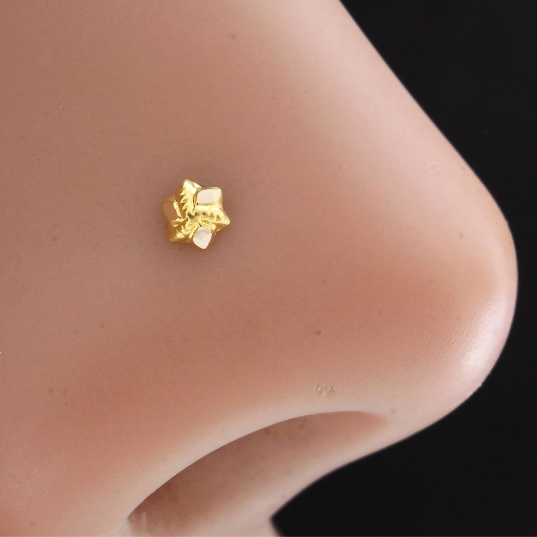 18K Real Gold Star-shaped Push Pin Nose Piercing