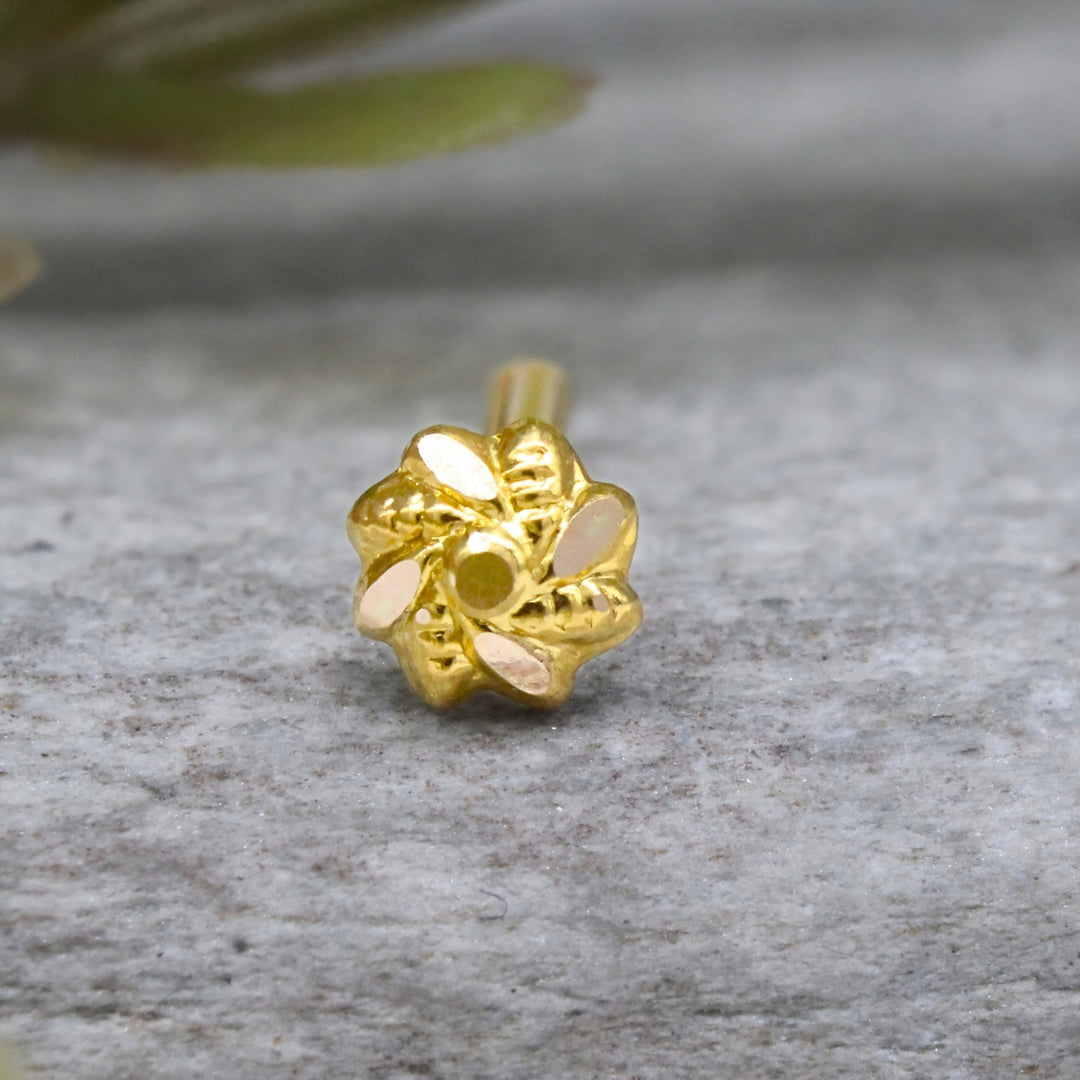 18K Real Gold Swirl-like Floral Push Pin Nose Piercing