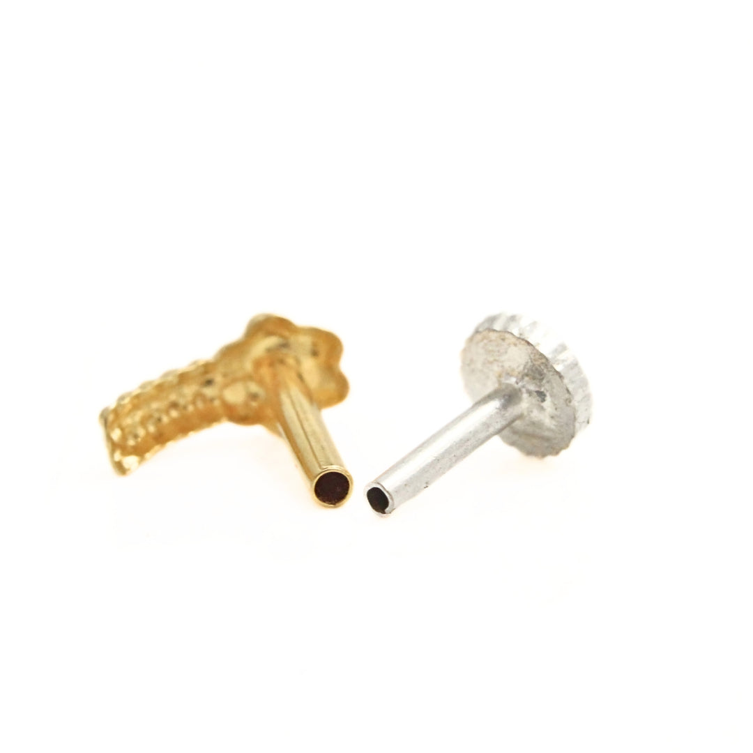 Indian-style Vertical Flower 18K Real Gold Push Pin Nose Stud