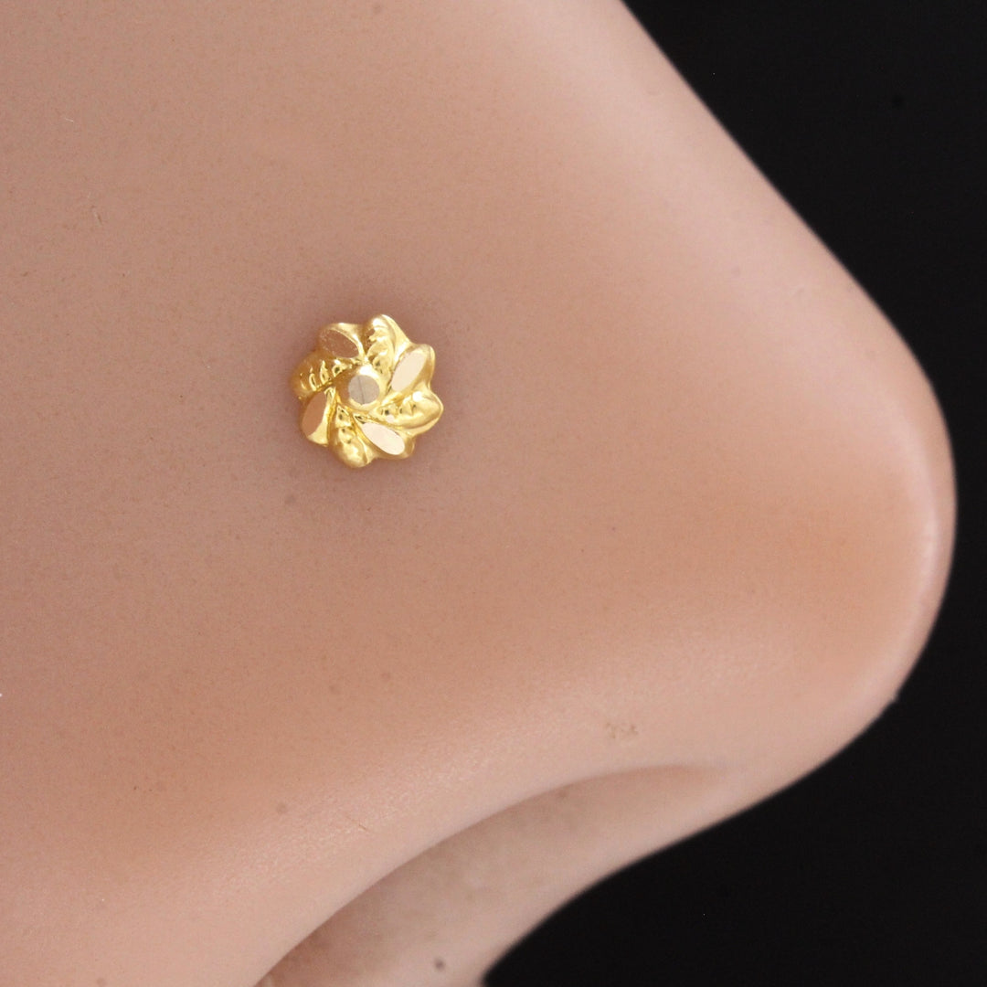 18K Real Gold Swirl-like Floral Push Pin Nose Piercing