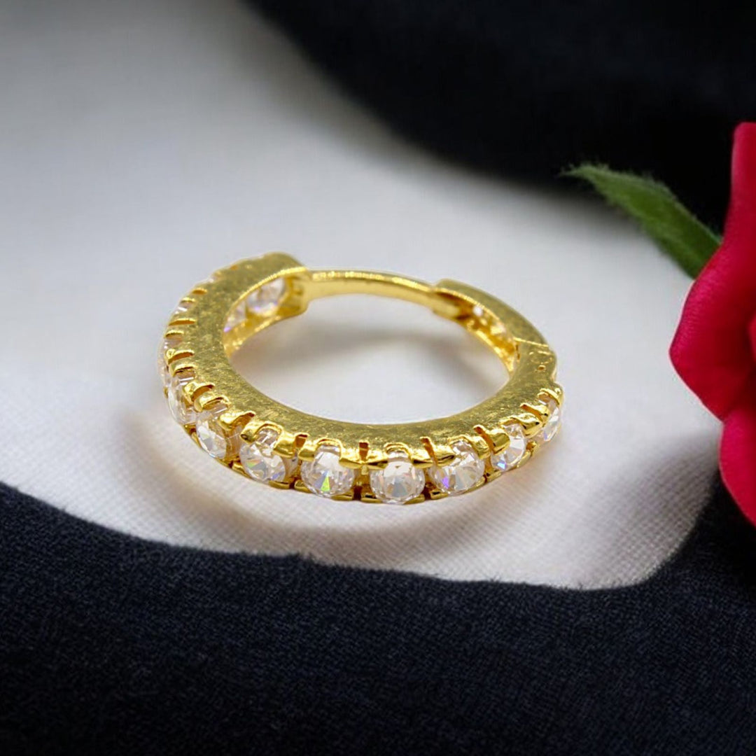 18K Real Gold Nose ring White CZ Clicker party wear Nose Hoop Ring