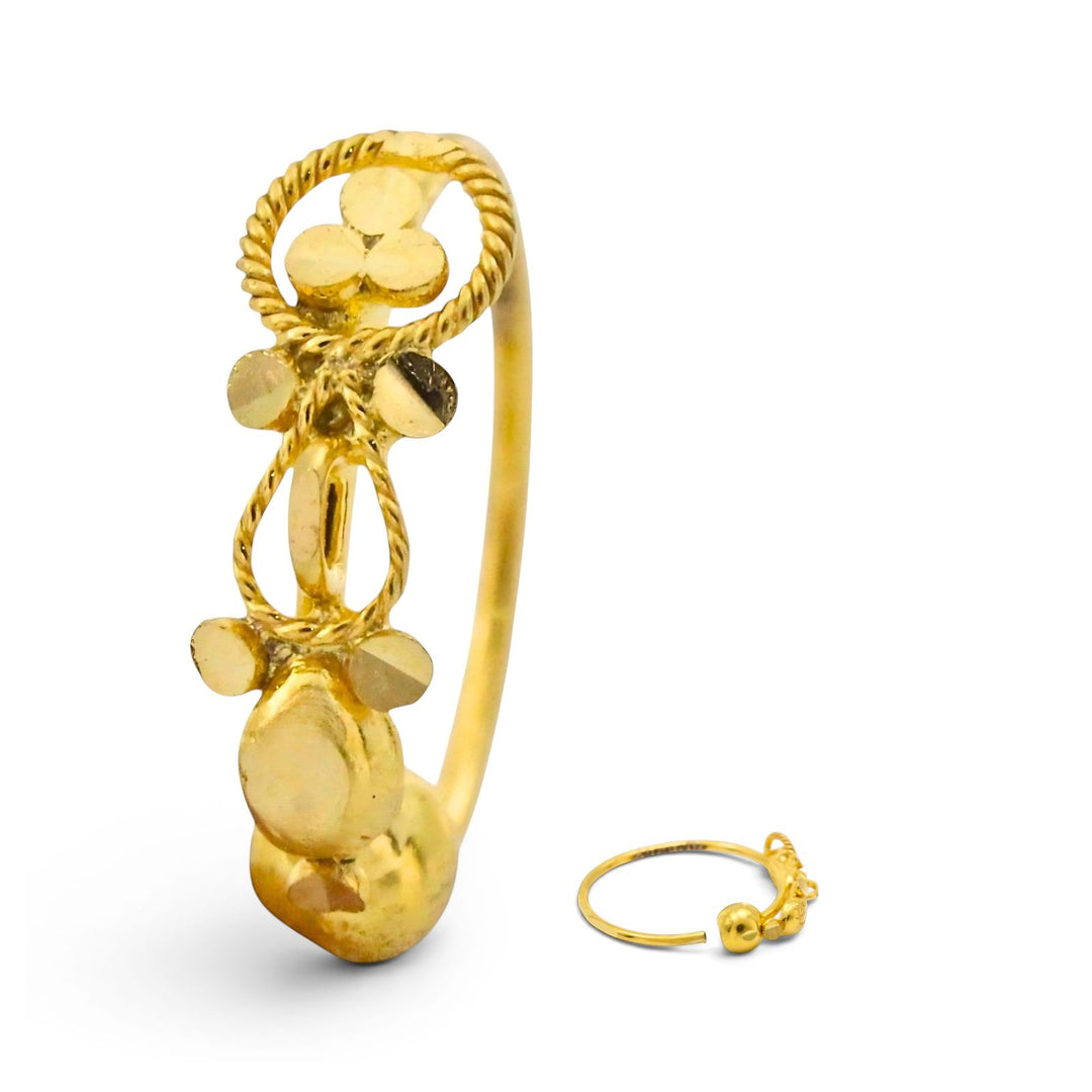 18K Real Gold Indian Traditional Vertical Flower Motif Hoop Nose Ring