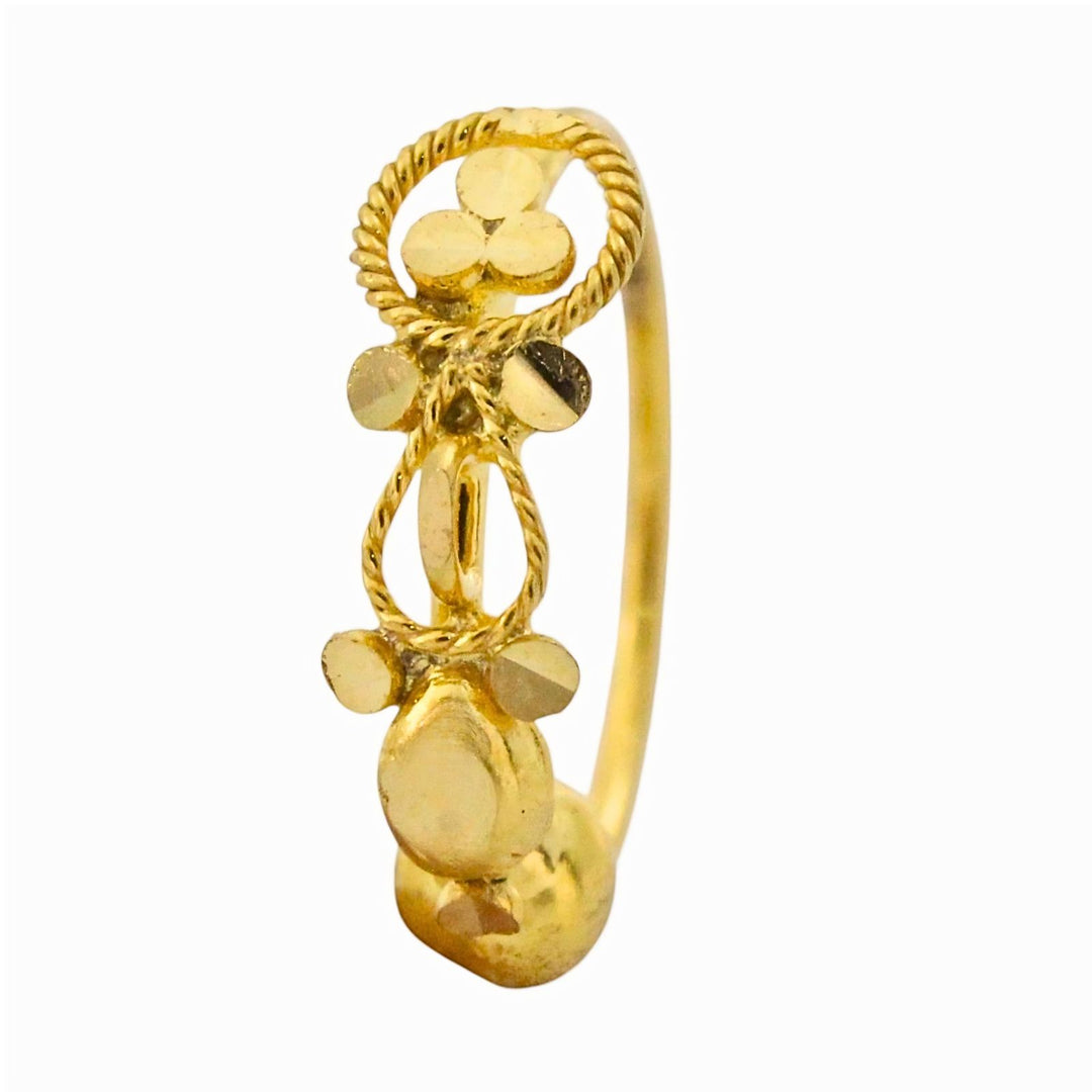 18K Real Gold Indian Traditional Vertical Flower Motif Hoop Nose Ring