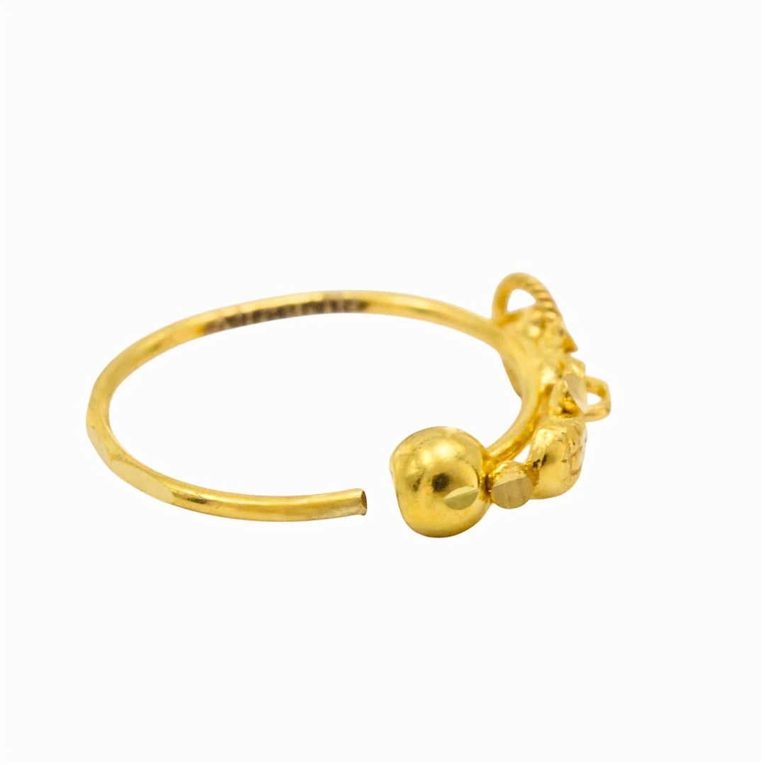 18K Real Gold Indian Traditional Vertical Flower Motif Hoop Nose Ring