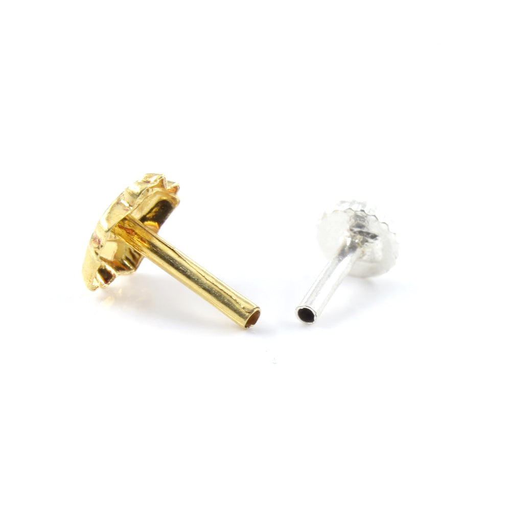 Real Gold Piercing Nose Stud with push pin 