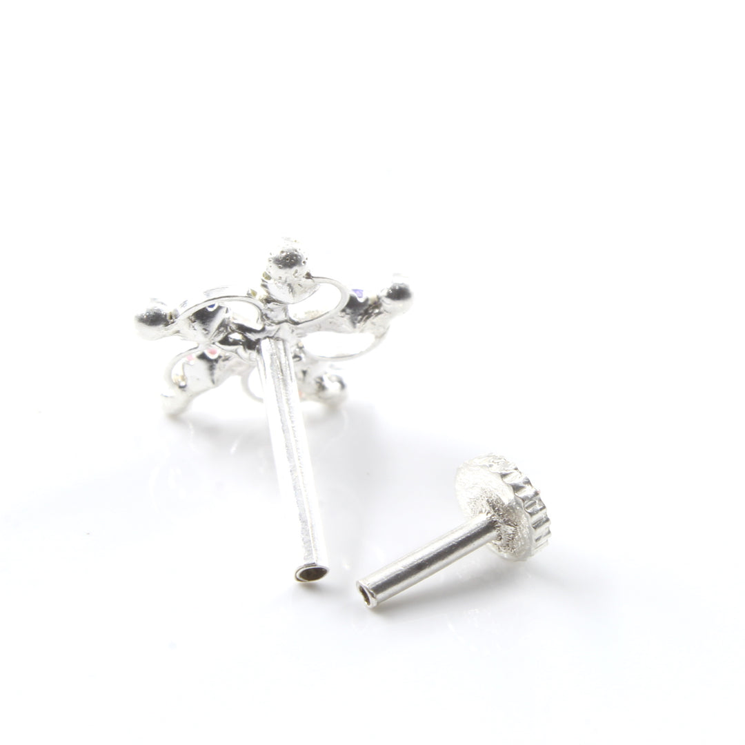 Real Sterling Silver Multi CZ Women Nose Stud Push Pin