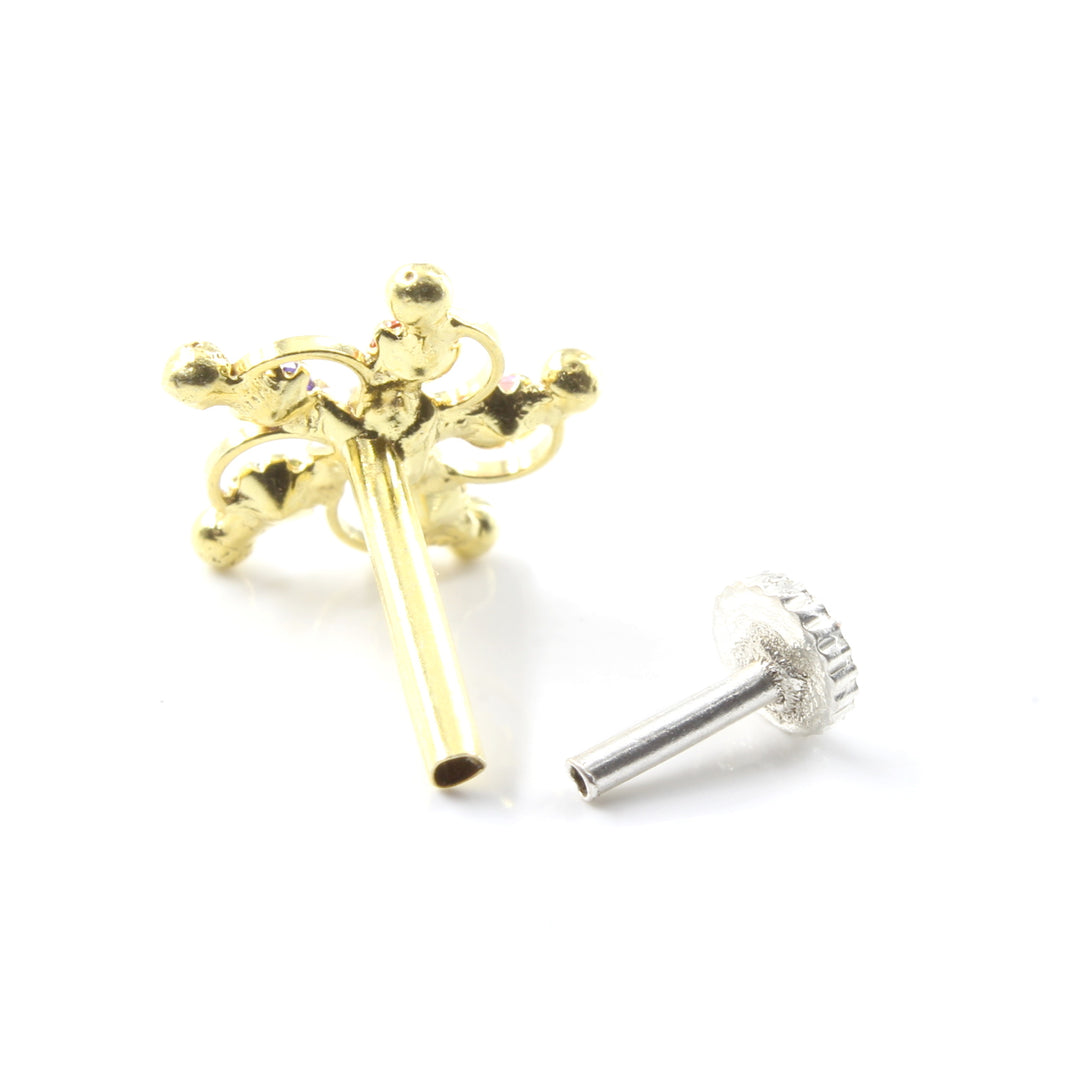 Real Sterling Silver Multi CZ Women Nose Stud Push Pin