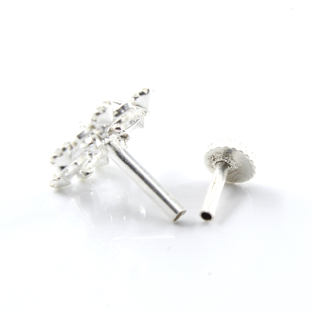 Real Sterling Silver White CZ Indian Women Nose Stud Push Pin