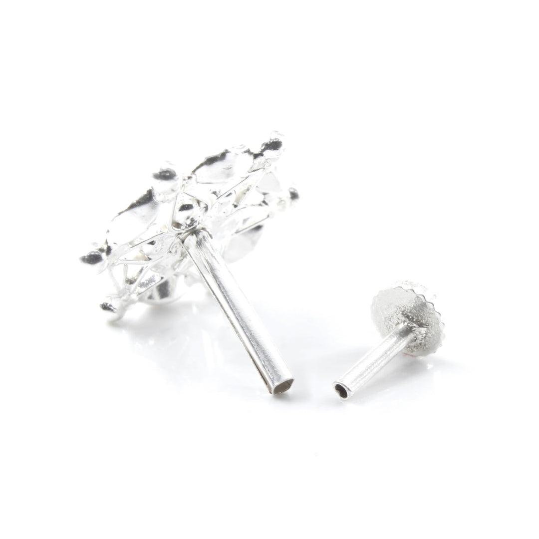 Real Sterling Silver White CZ Indian Women Star Nose Stud Push Pin