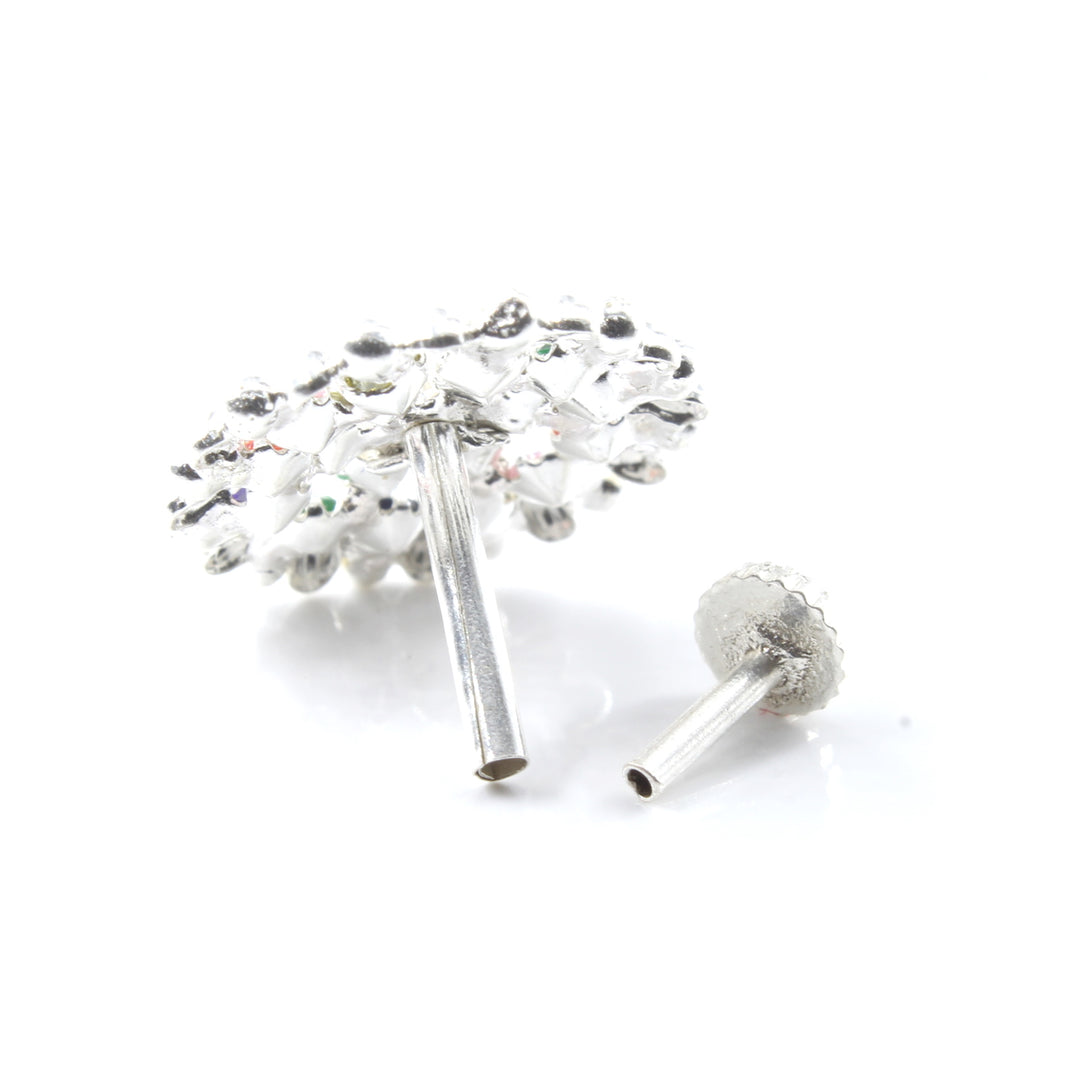 Wheel Style Real Sterling Silver Multi CZ Women Nose Stud Push Pin