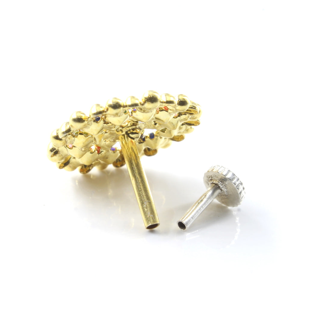 Wheel Style Real Sterling Silver Multi CZ Women Nose Stud Push Pin